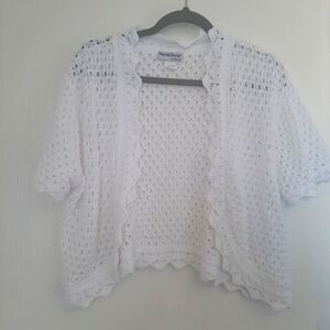 Vintage North Style White Crocheted Grandma Core Cardigan 100% Cotton XL